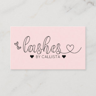 Simple Pretty Pink Hearts Typography Lashes Business Card