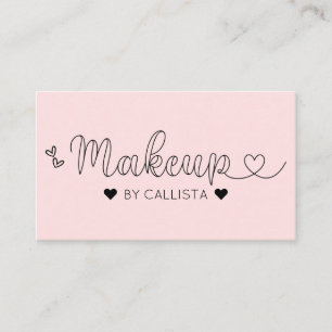 Simple Pretty Pink Hearts Typography Makeup Artist Business Card