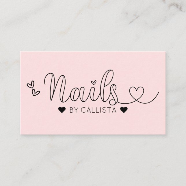 Simple Pretty Pink Hearts Typography Nail Tech Business Card (Front)