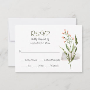 Simple Pretty Pink Watercolor Flowers Wedding RSVP Card