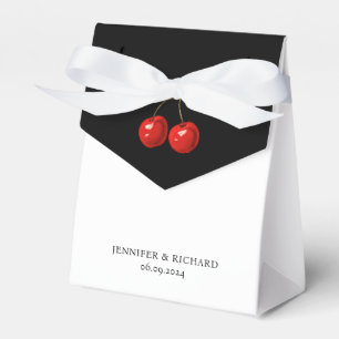 Simple Pretty Red Cherries Black And White Wedding Favour Box