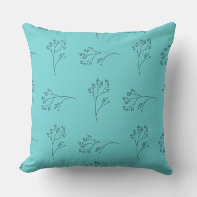 Simple Pretty Turquoise Blue Floral Cushion (Front)