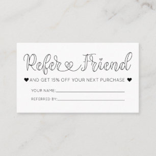 Simple Pretty White Hearts Typography Referral Business Card