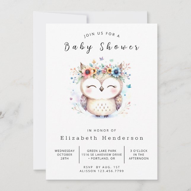 Simple Printable Owl Baby Shower Invitation (Front)