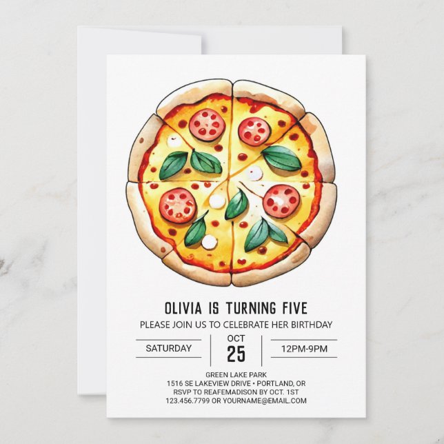 Simple Printable Pizza Birthday Invitation (Front)