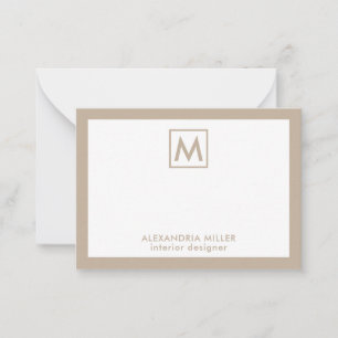 Simple Professional Beige White Monogram Card