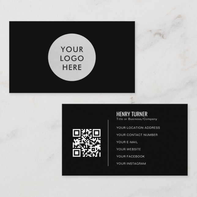 Simple Professional Black Logo QR Code Company Business Card (Front/Back)