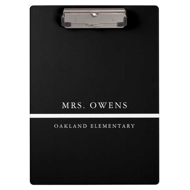 Simple Professional Black & White Teacher Gift Clipboard (Front)