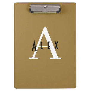 Simple Professional Bronze Monogram Name + Initial Clipboard