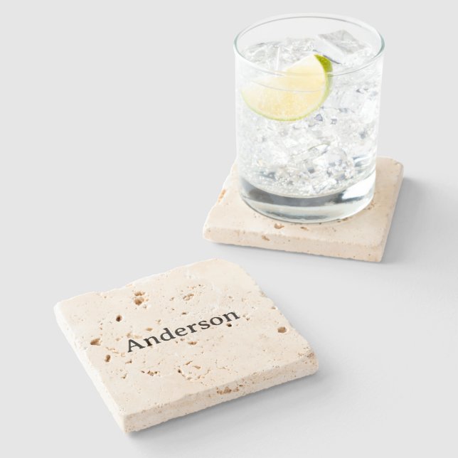 Simple Professional Business 4" x 4" Travertine Stone Coaster (Side)