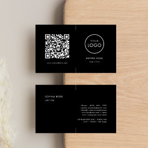 Simple Professional Business Logo QR Code Black Card