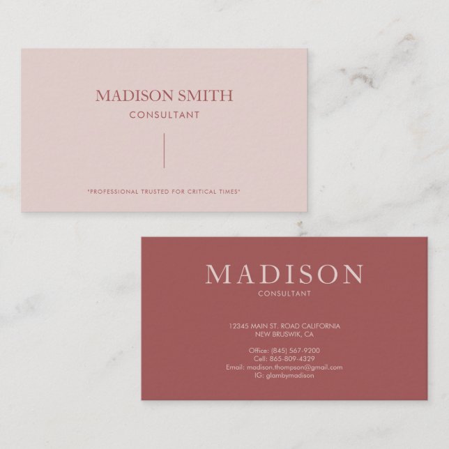 Simple Professional Dusty Rose and Light Taupe Business Card (Front/Back)