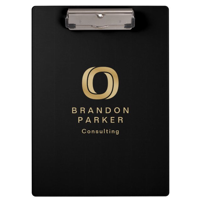 Simple Professional Gold Business Logo on Black Clipboard (Front)