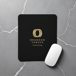Simple Professional Gold Business Logo on Black Mouse Mat