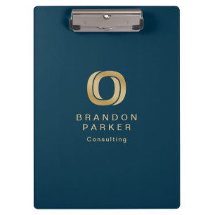 Simple Professional Gold Business Logo on Navy Clipboard