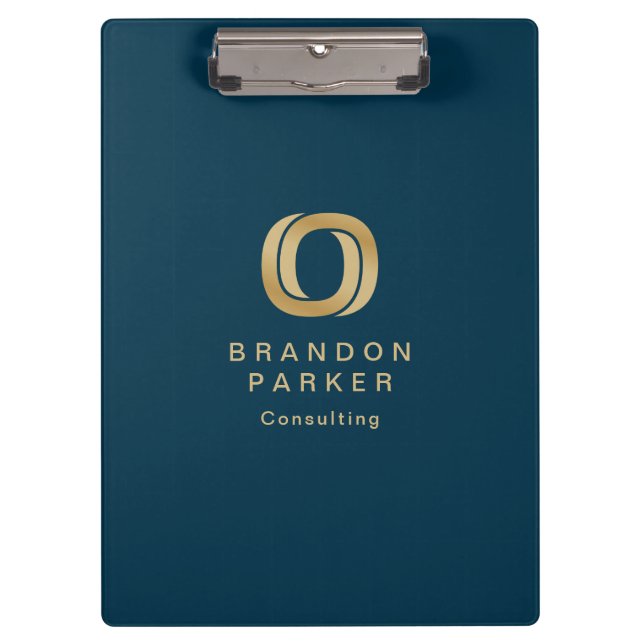 Simple Professional Gold Business Logo on Navy Clipboard (Front)