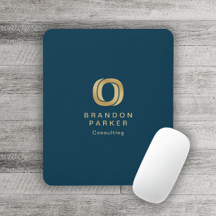Simple Professional Gold Business Logo on Navy Mouse Mat