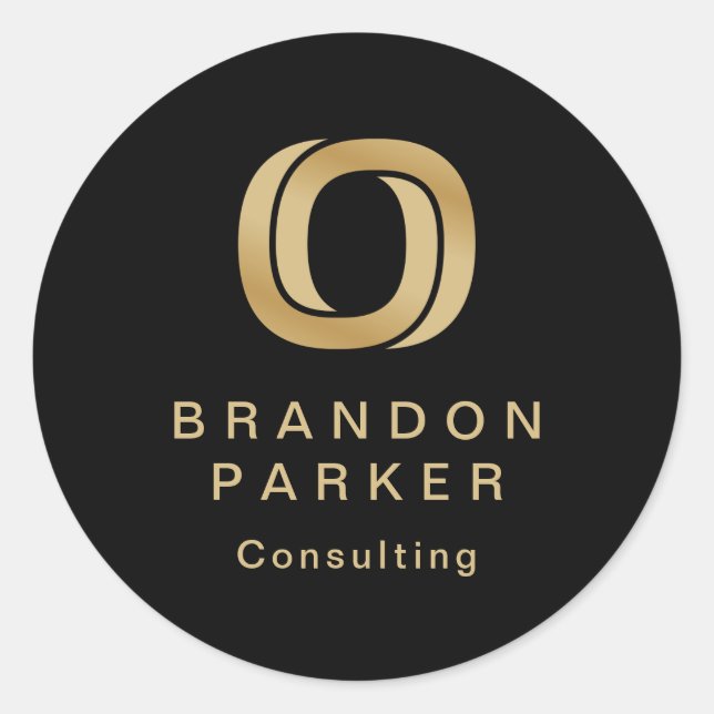 Simple Professional Gold Logo on Black Classic Round Sticker (Front)