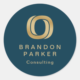 Simple Professional Gold Logo on Navy Classic Round Sticker