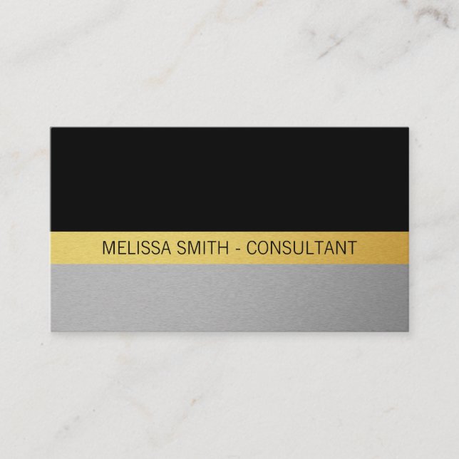 Simple Professional (Gold, Silver, Black) Business Card (Front)