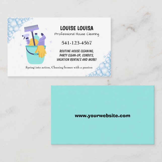 Simple Professional House Cleaning Business Card (Front/Back)