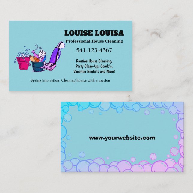 Simple Professional House Cleaning Business Cards (Front/Back)