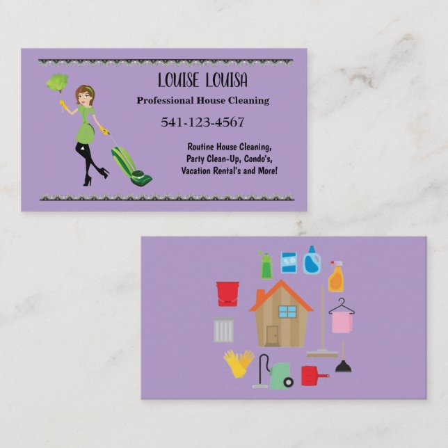 Simple Professional House Cleaning Business Cards (Front/Back)