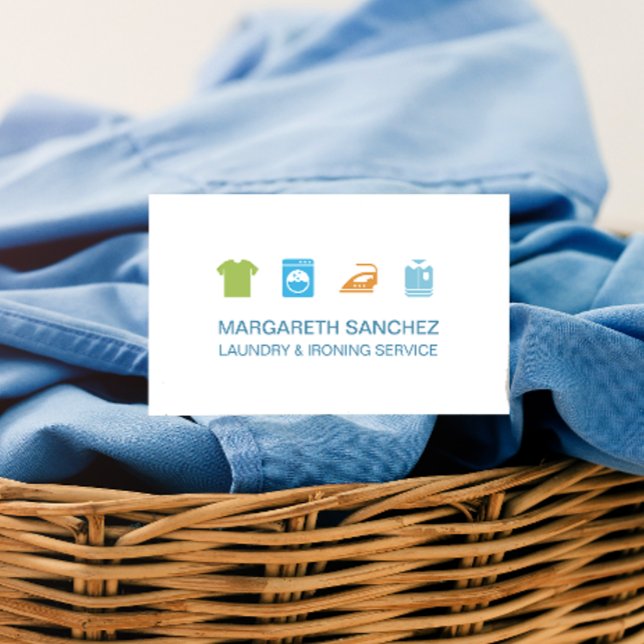 Simple Professional Laundry & Ironing Service Business Card (Creator Uploaded)