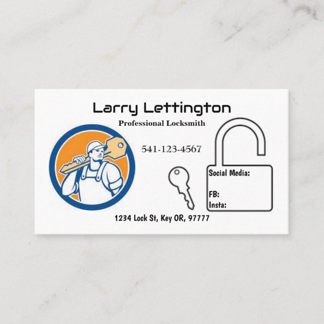 Simple Professional Locksmith Business Cards (Front)