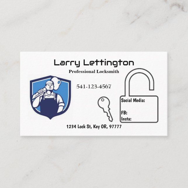 Simple Professional Locksmith Business Cards (Front)