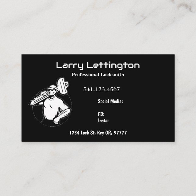 Simple Professional Locksmith Business Cards (Front)