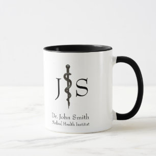 Simple Professional Medical Asclepius Black White Mug
