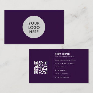 Simple Professional Midnight Purple Logo QR Code Business Card