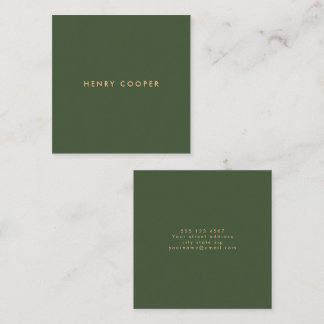 Simple Professional Modern Dark Green Square Business Card