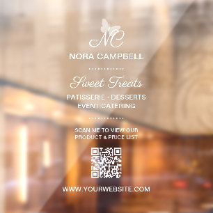 Simple Professional Monogram Business Name QR Code Window Cling