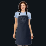 Simple Professional Monogram Navy White Border Apron<br><div class="desc">Stylish two initial monogram in navy blue and white border with additional text template for adding a name,  profession,  slogan or any other wording.</div>