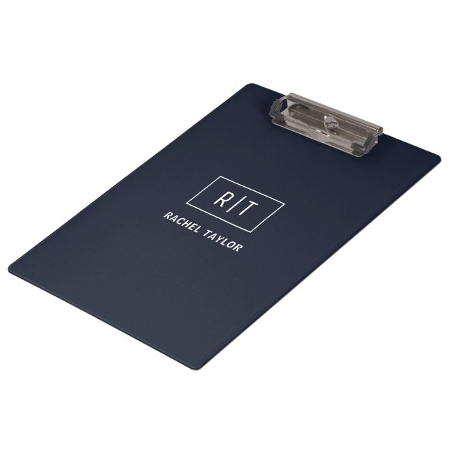 Simple Professional Monogram Navy White Border Clipboard (Angled)