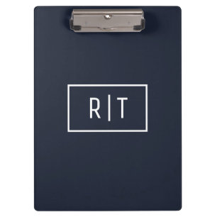 Simple Professional Monogram Navy White Border Clipboard