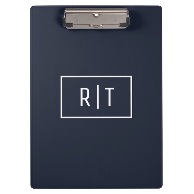 Simple Professional Monogram Navy White Border Clipboard (Front)