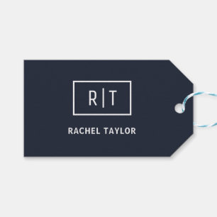 Simple Professional Monogram Navy White Border Gift Tags