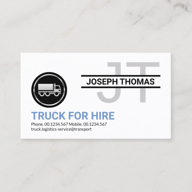 Simple Professional Monogram Silver Truck Business Card (Front)