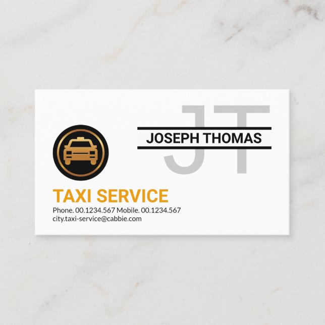 Simple Professional Monogram Yellow Taxi Business Card (Front)