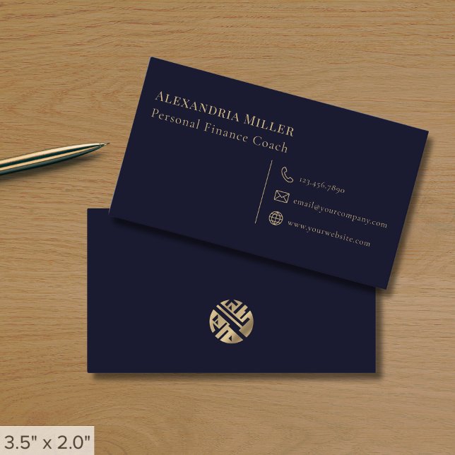 Simple Professional Navy Blue and Gold Business Card (Creator Uploaded)