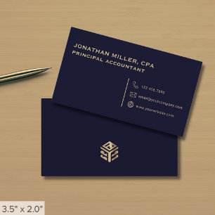 Simple Professional Navy Blue and Gold Business Card