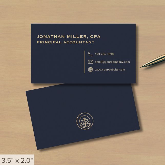 Simple Professional Navy Blue Gold Business Card (Creator Uploaded)