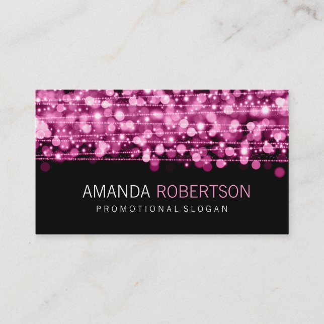 Simple Professional Pink Lights & Sparkles Business Card (Front)