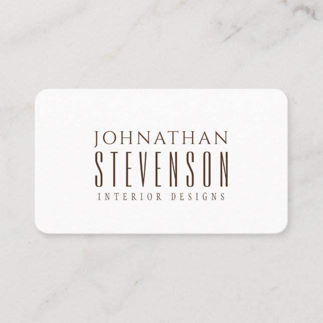 Simple Professional Plain White and Brown Business Card (Front)