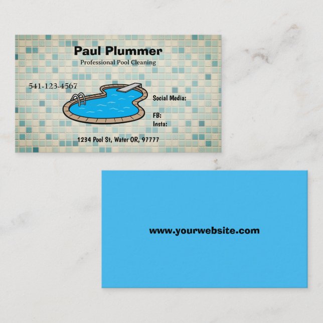 Simple Professional Pool Cleaning Business Cards (Front/Back)