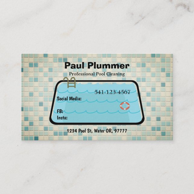 Simple Professional Pool Cleaning Business Cards (Front)