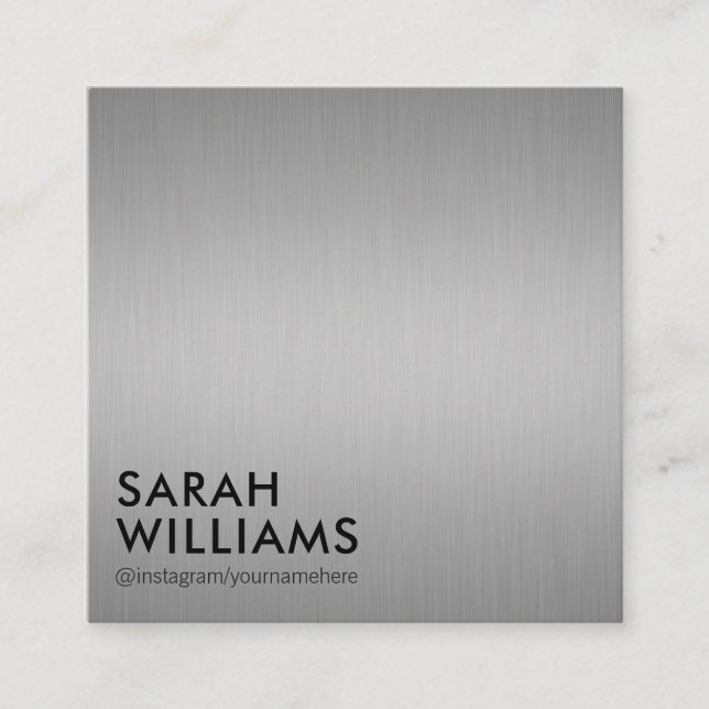 Simple Professional Silver Metallic Square Business Card (Front)